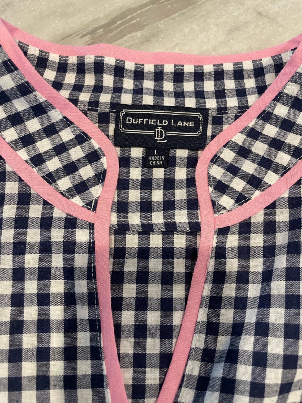 Gingham Popover Shirt with Pink Trim - Picture 3 of 8